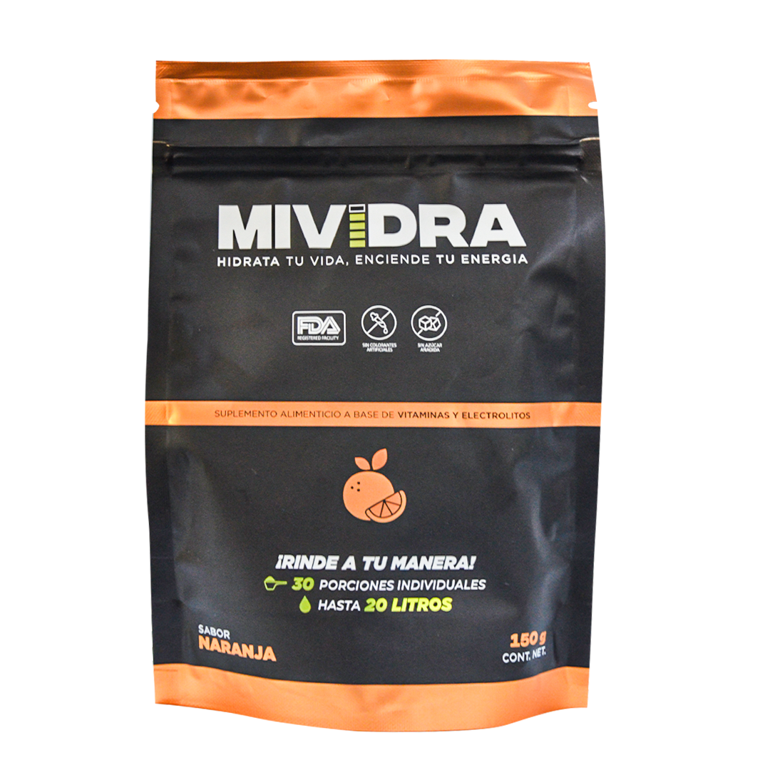 BEBIDA HIDRATANTE SIN AZÚCAR SOBRE PARA 20 L MIVIDRA NARANJA 150 G